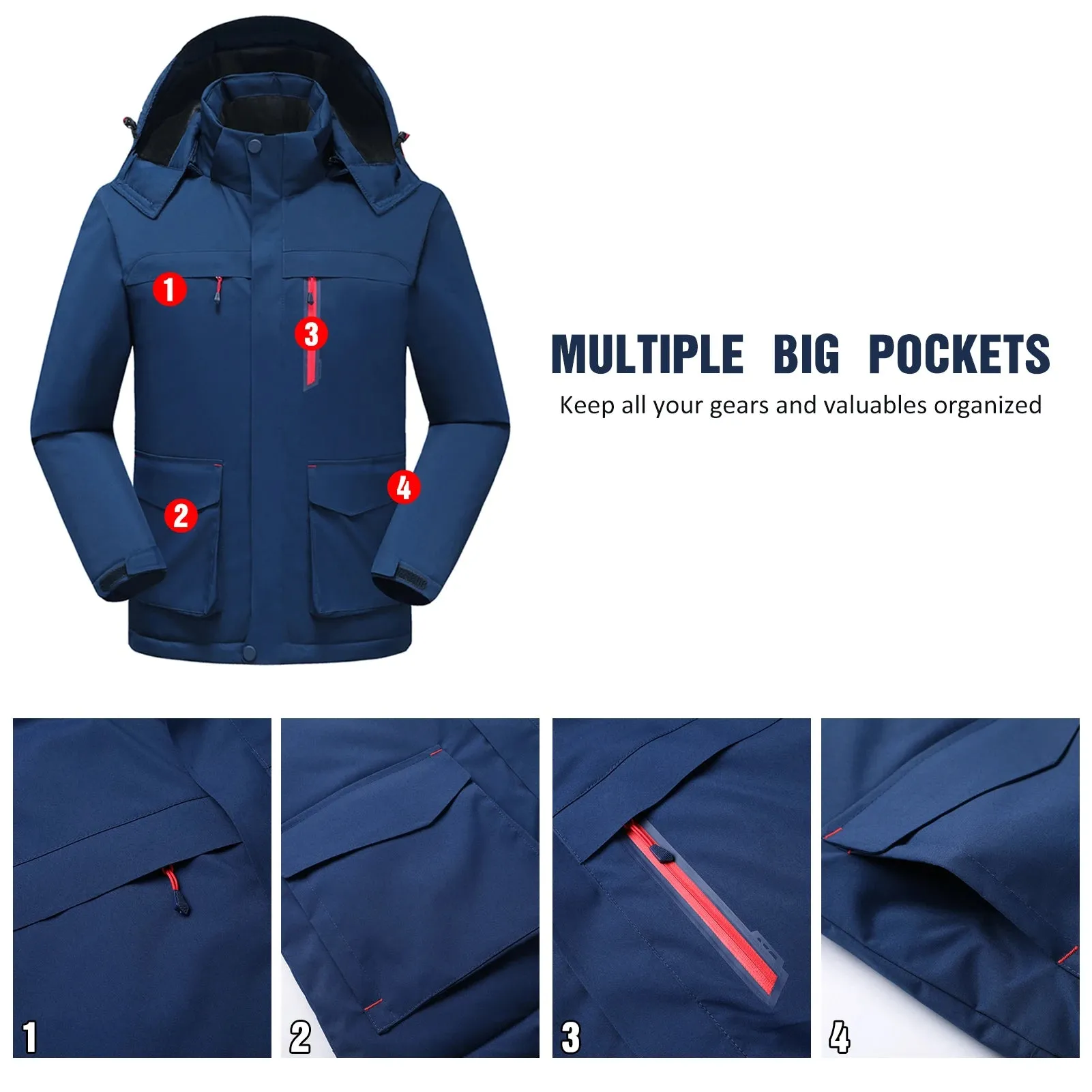 2021 New Heated Jacket with Detachable Hood Winter Warm Heating Jackets Waterproof Rain Coat Windbreaker Clothing Jacket Men