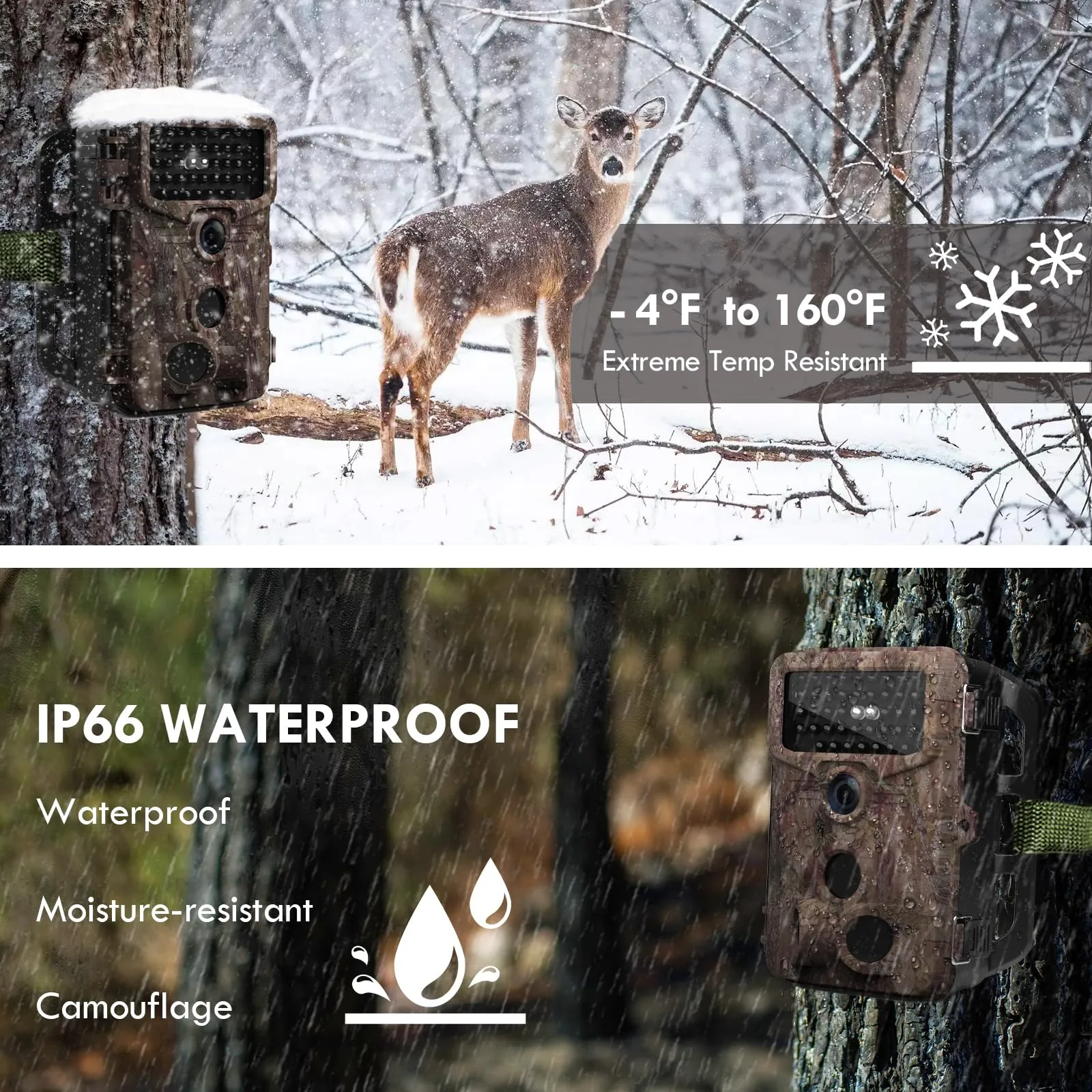 4K 48MP Hunting Trail Camera, Game Cameras with Night Vision Motion Activated Waterproof IP66, No Glow 120° Wide Angle Deer Camera with LCD Display for Capturing Wildlife