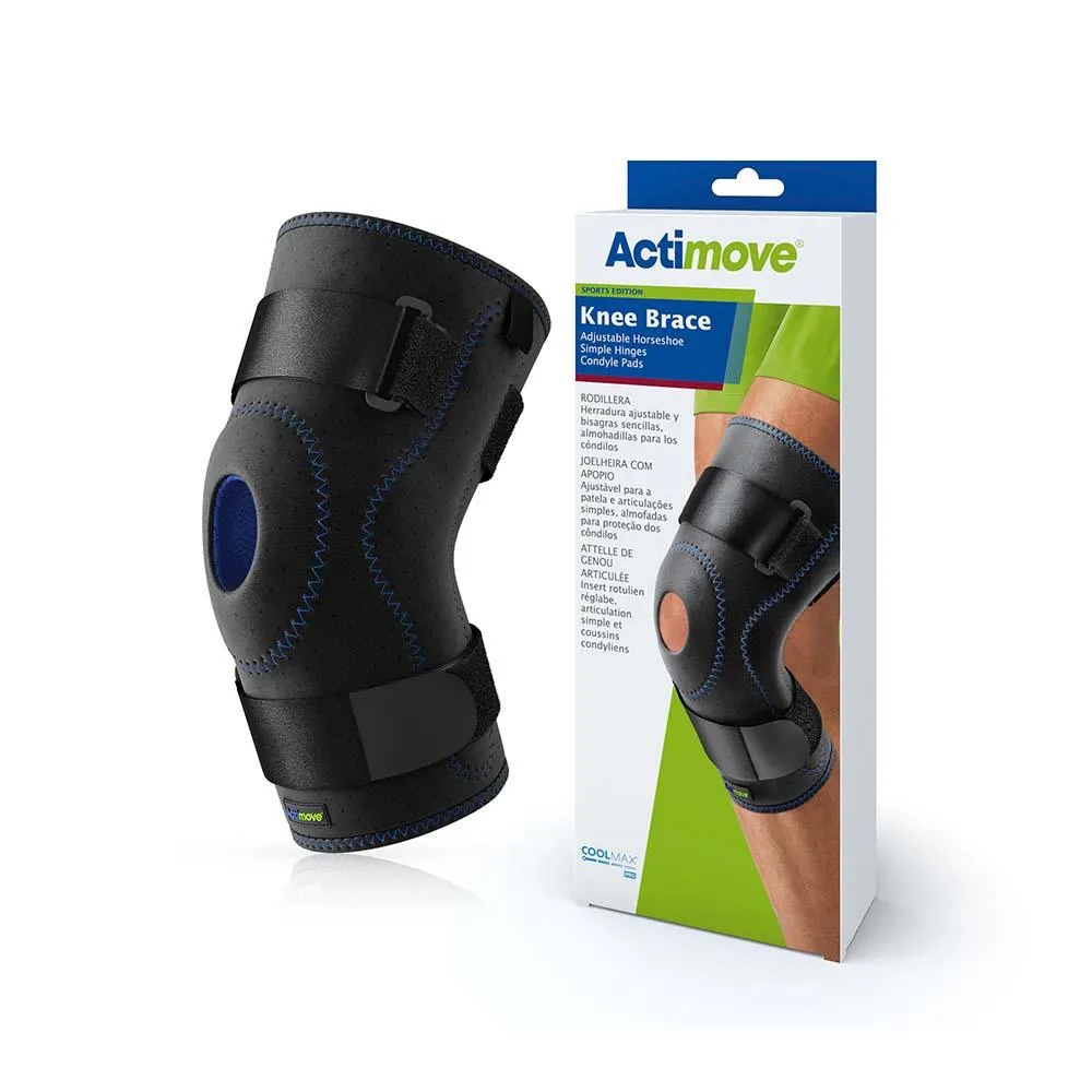 Actimove Sports Edition Knee Brace Adjustable Horseshoe, Simple Hinges, Condyle Pads, Black