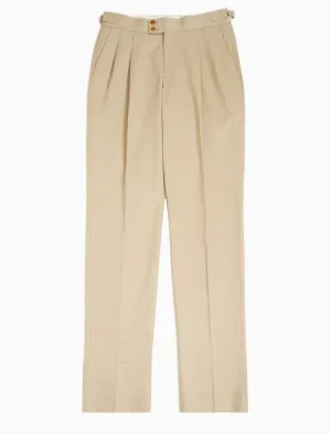 Beige Cavalry Twill Cotton High Waisted Trousers