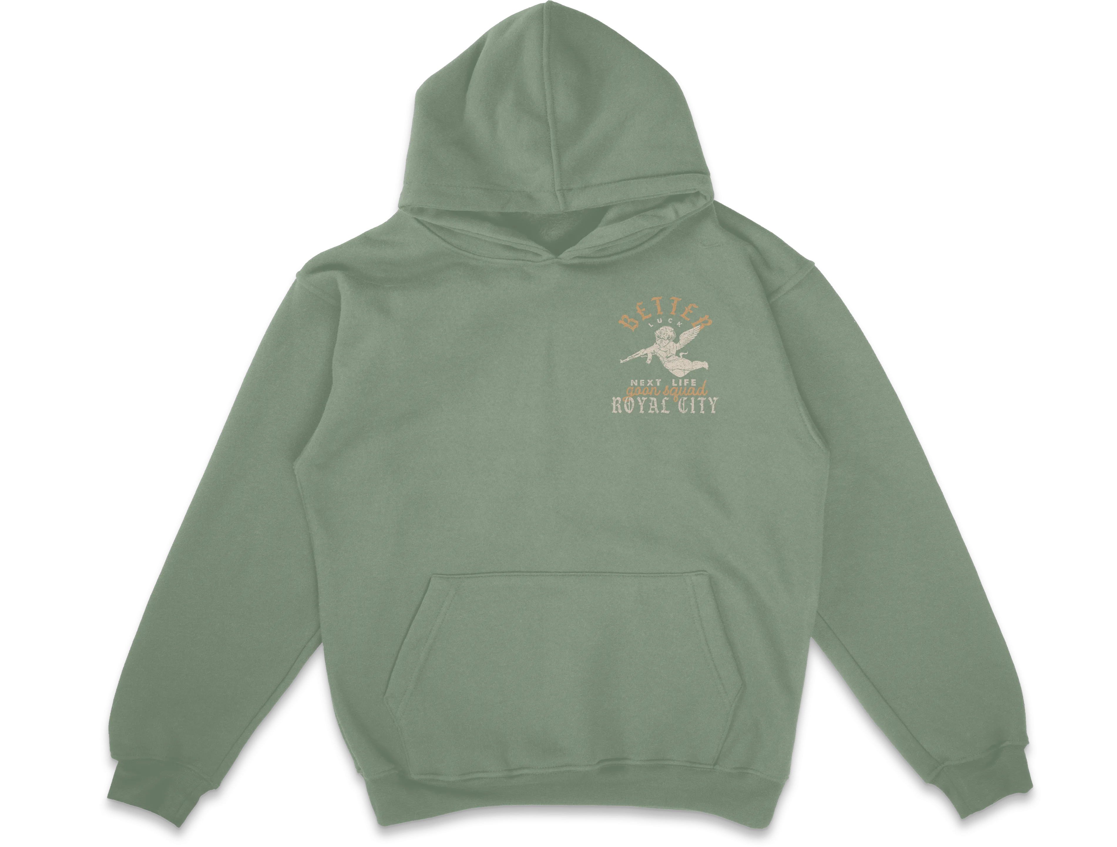 BETTER LUCK NEXT LIFE "GOON SQUAD" HEAVYWEIGHT HOODIE (Sage/Rust/Cream)