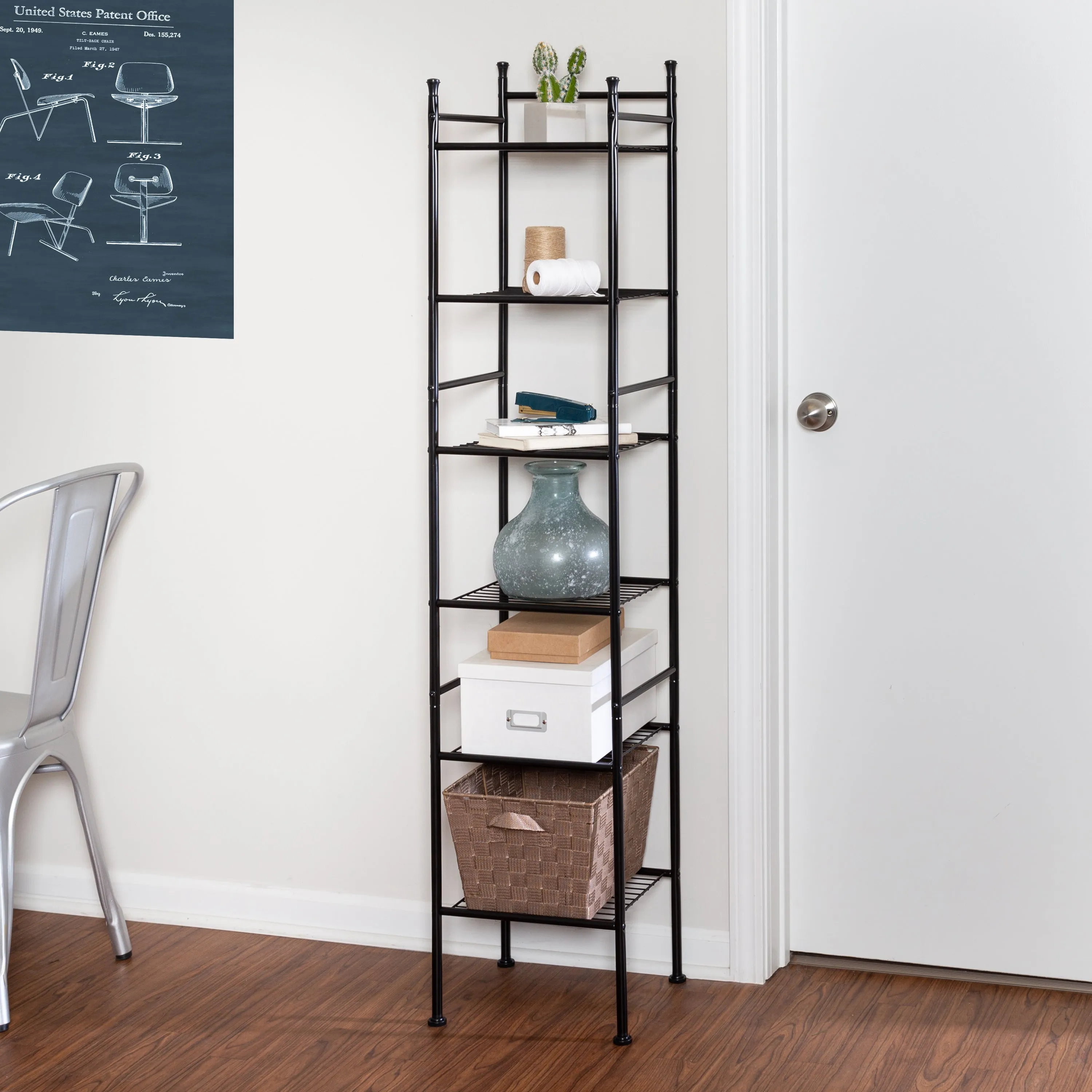 Black 6-Tier Space-Saving Shelving Tower