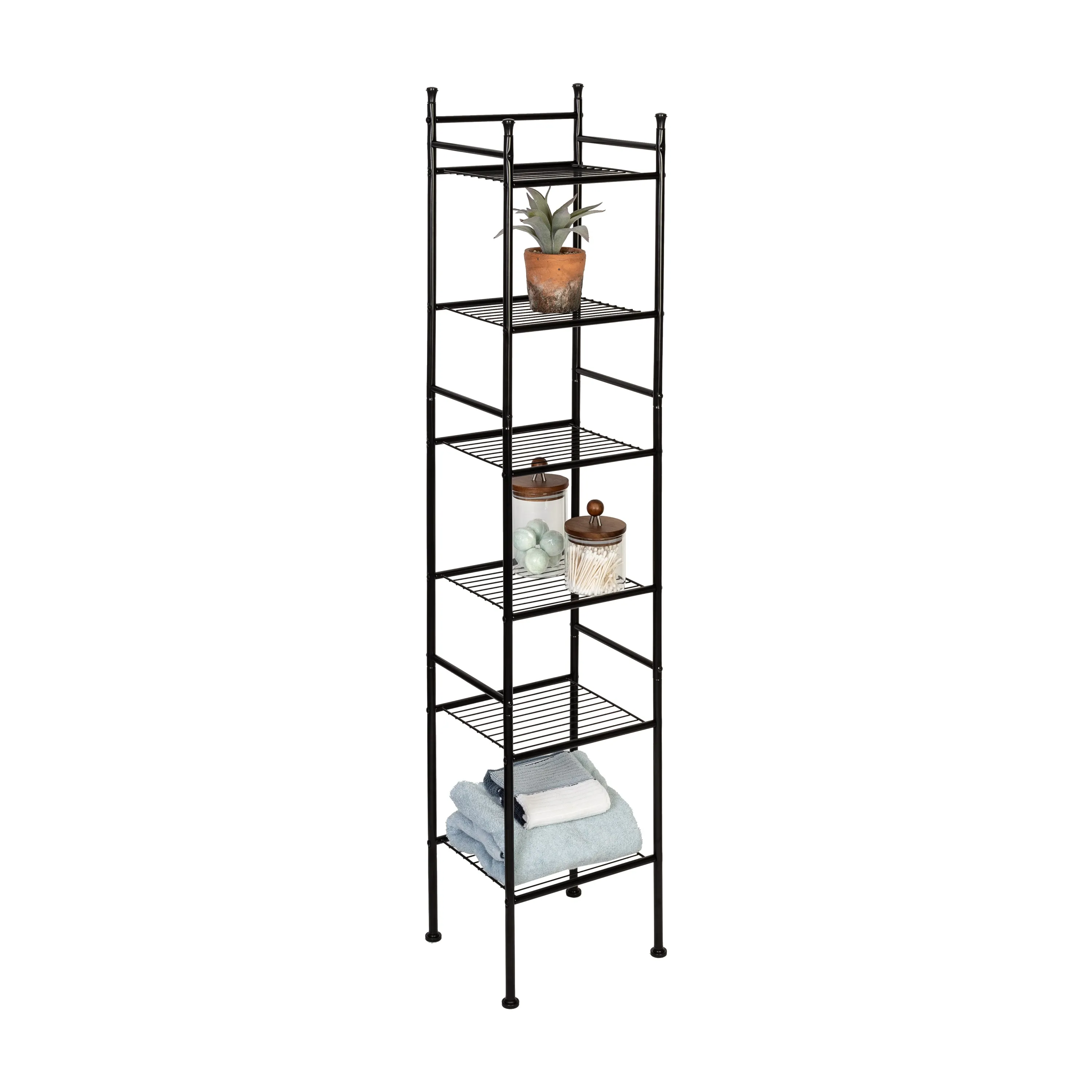 Black 6-Tier Space-Saving Shelving Tower