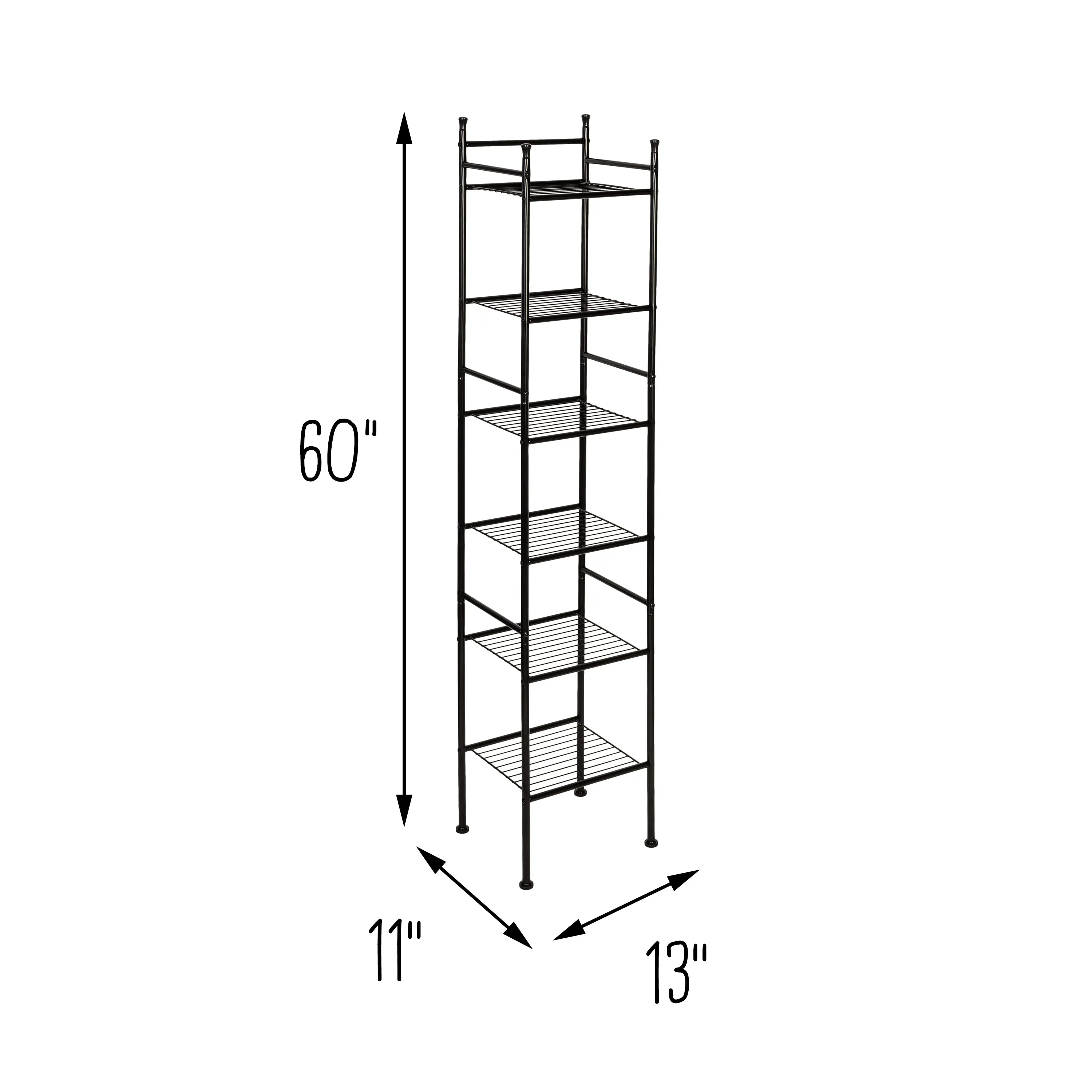 Black 6-Tier Space-Saving Shelving Tower