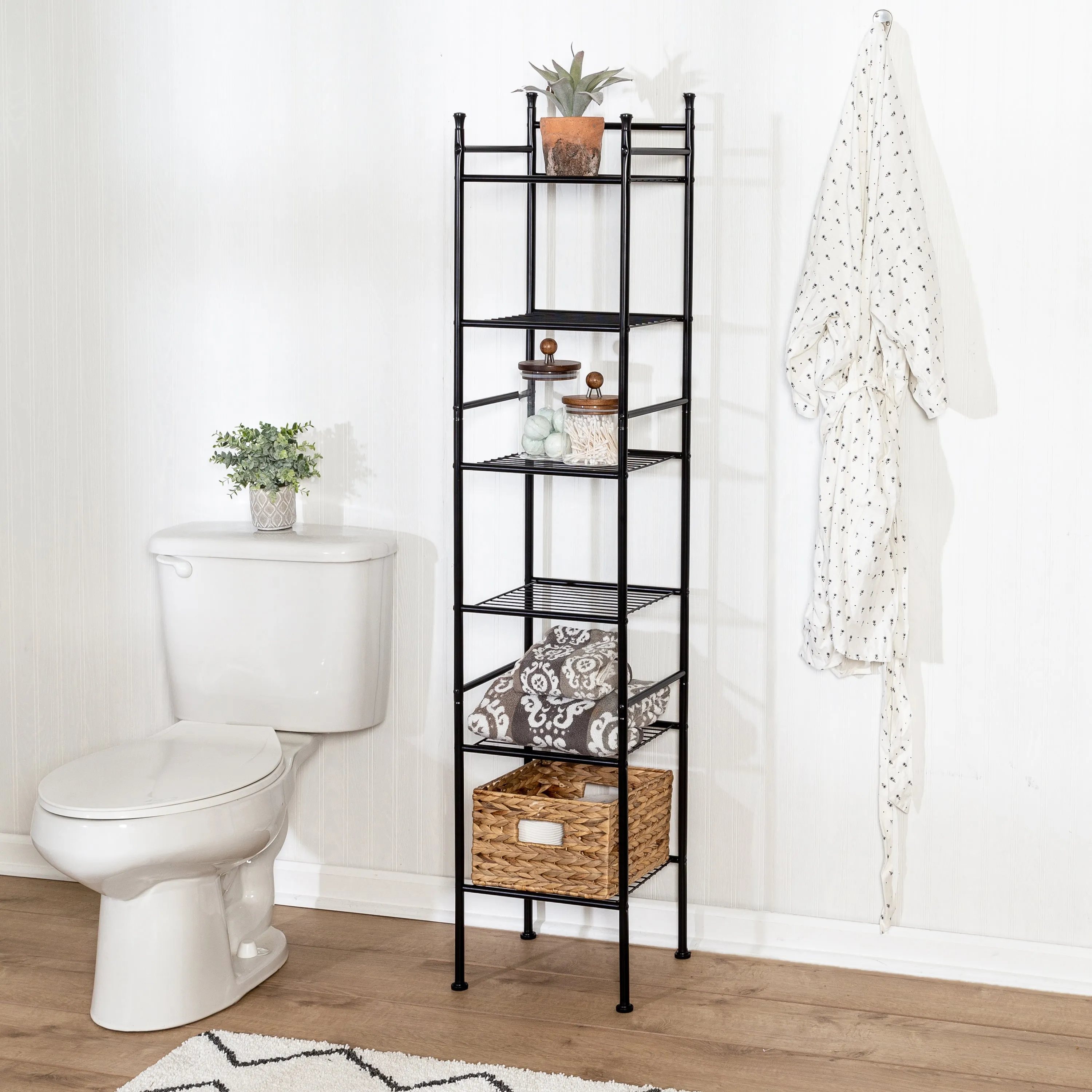 Black 6-Tier Space-Saving Shelving Tower