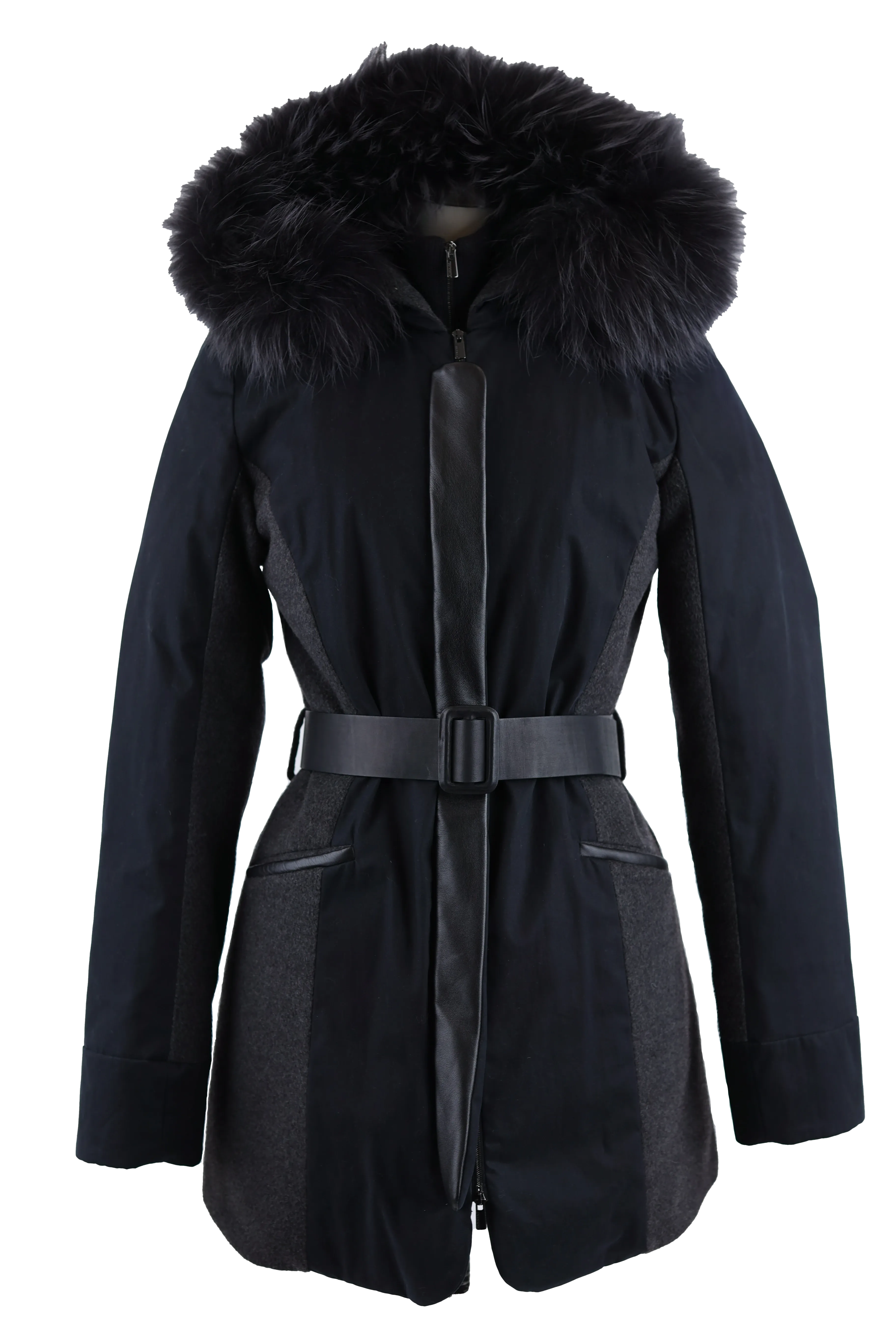 Cashmere Blend Belted Parka W/ Fur Hood