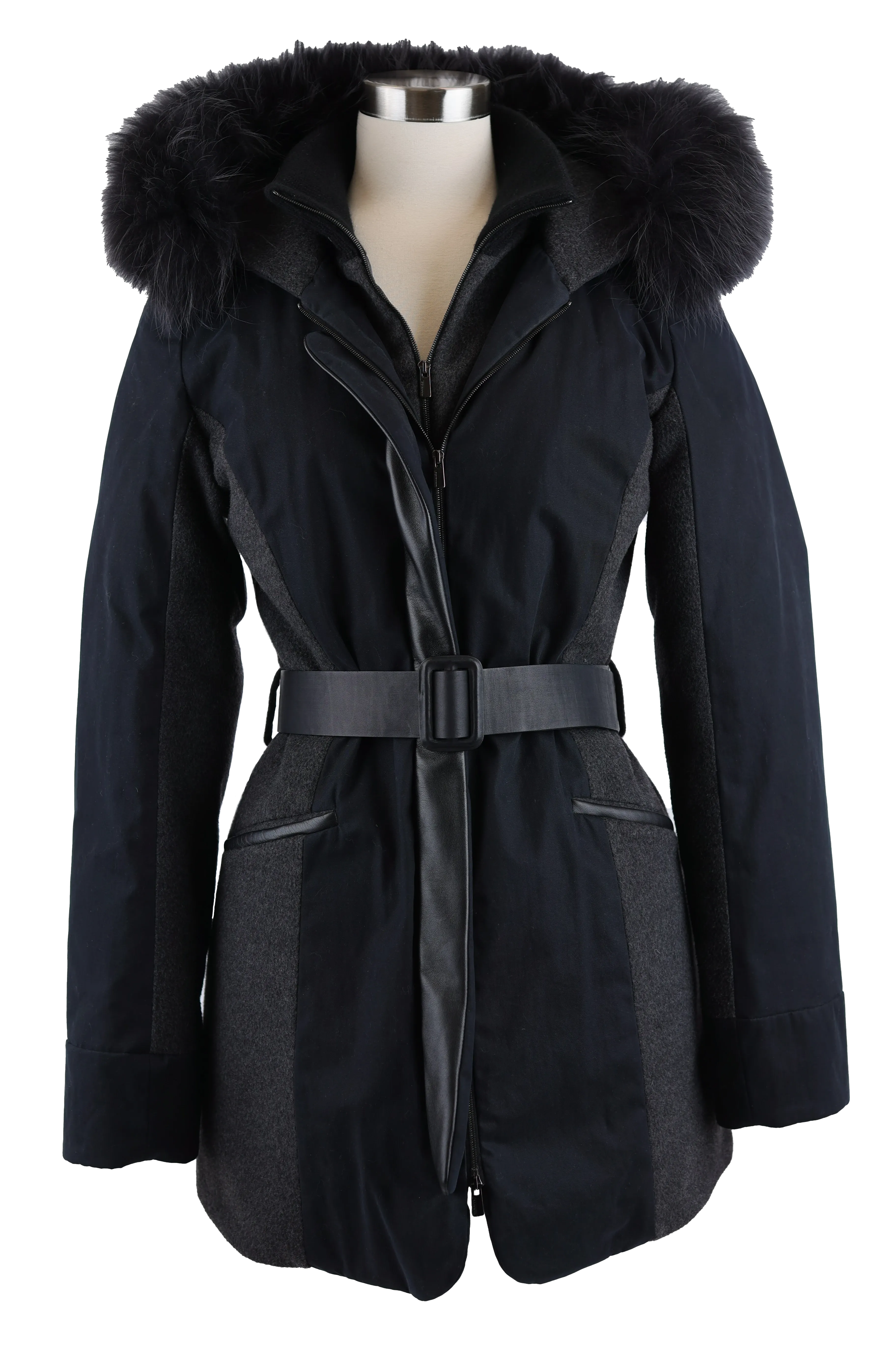 Cashmere Blend Belted Parka W/ Fur Hood