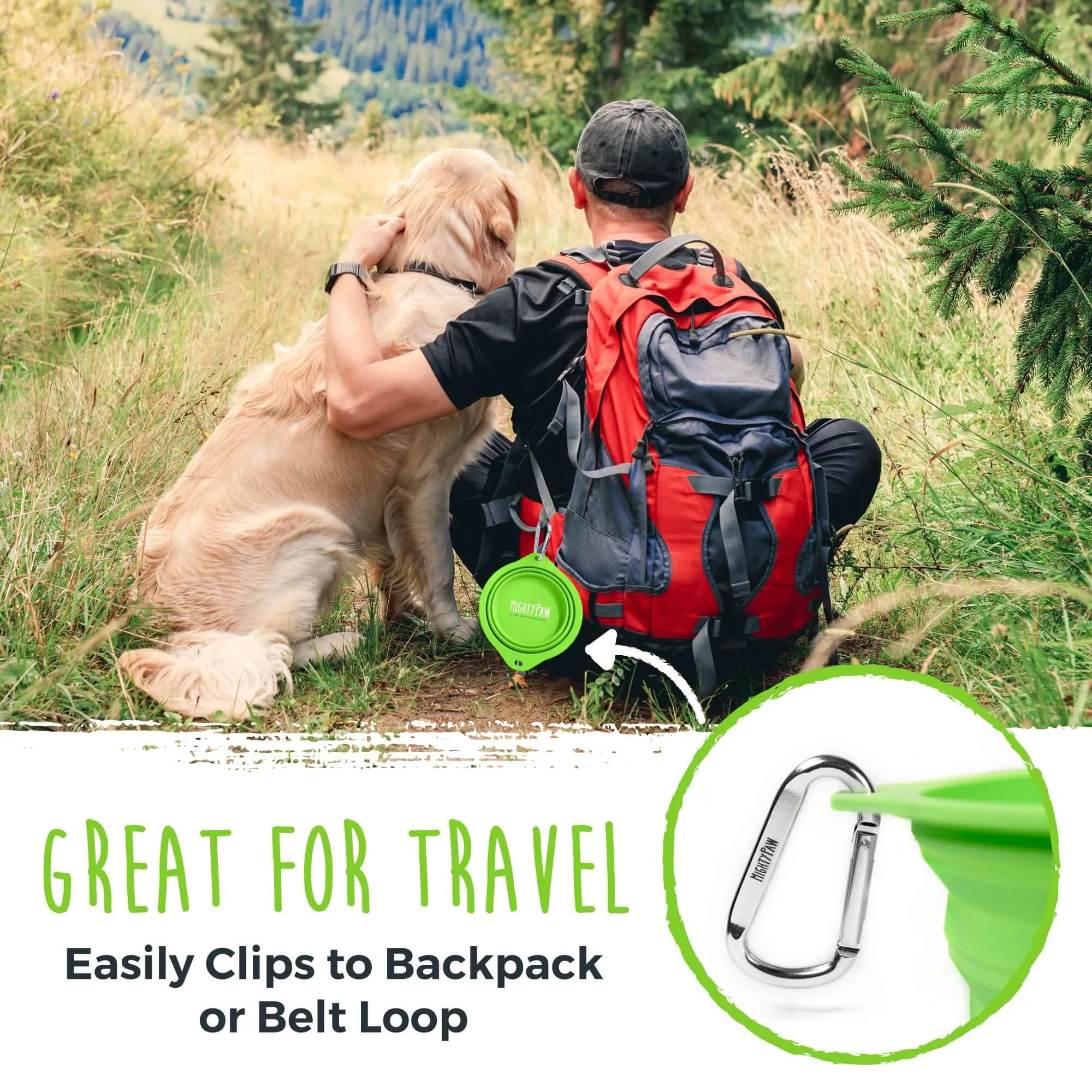 Collapsible Travel Dog Bowl Set (2-Pack) with Clip-On Carabiners