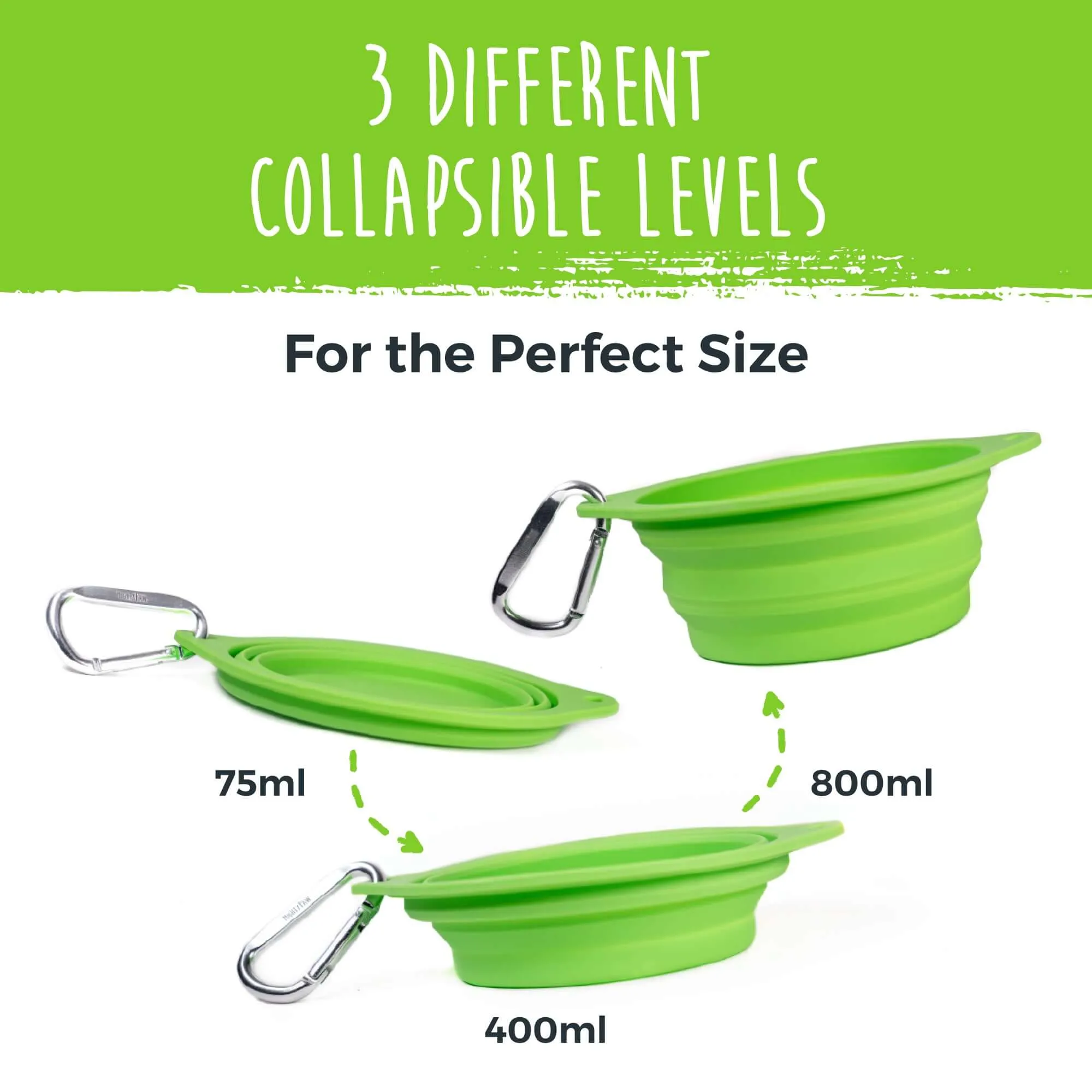 Collapsible Travel Dog Bowl Set (2-Pack) with Clip-On Carabiners