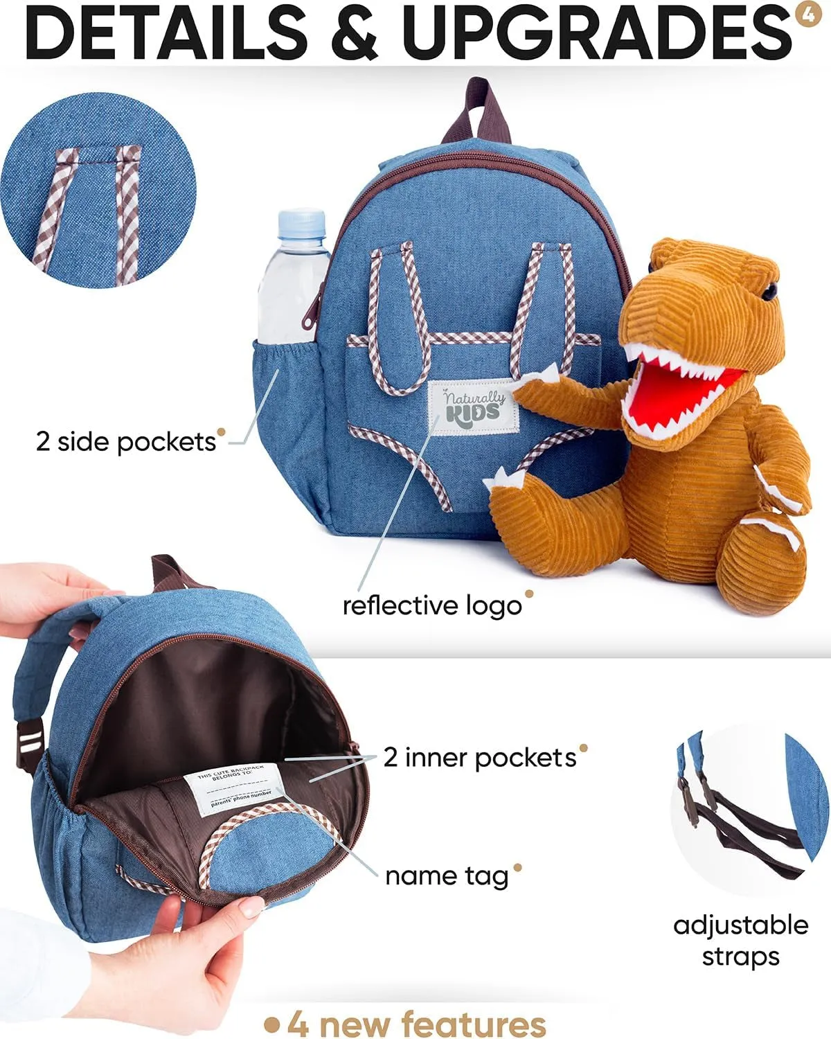 Dinosaur Backpack, Dinosaur Toy, Gifts for 2 Year Old Boy, Toy Dinosaurs for Toddlers 1-3