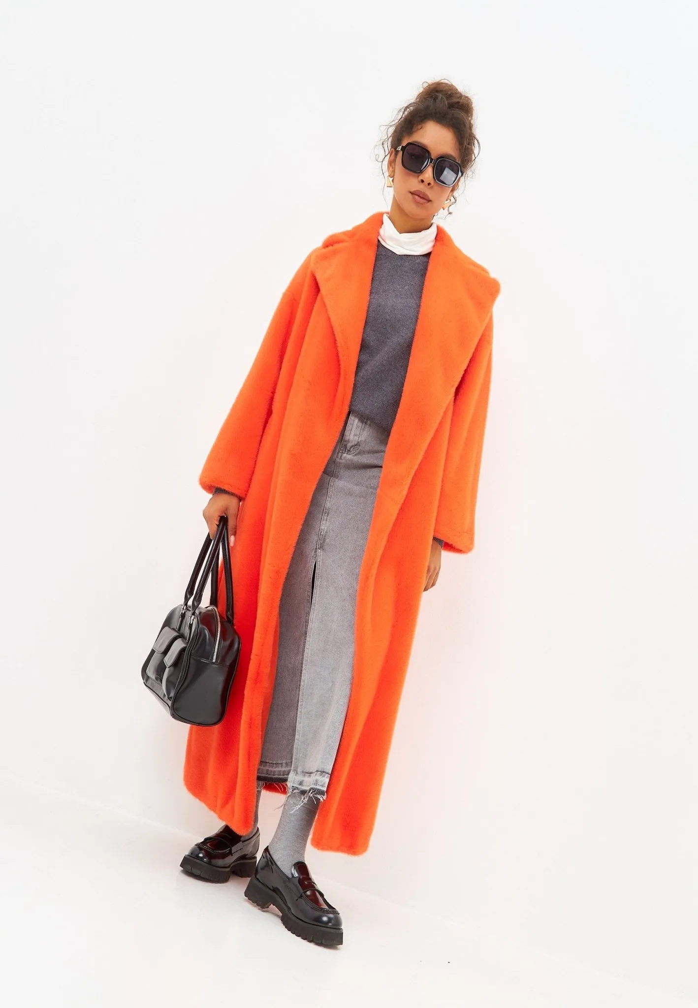 Faux Fur Long Winter Coat - Orange