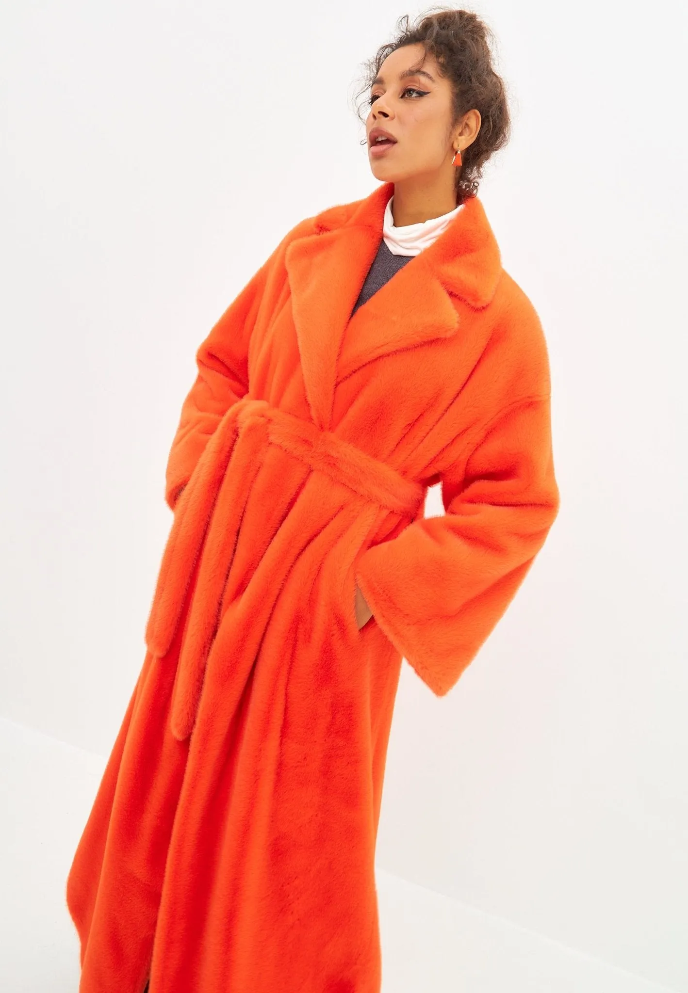 Faux Fur Long Winter Coat - Orange