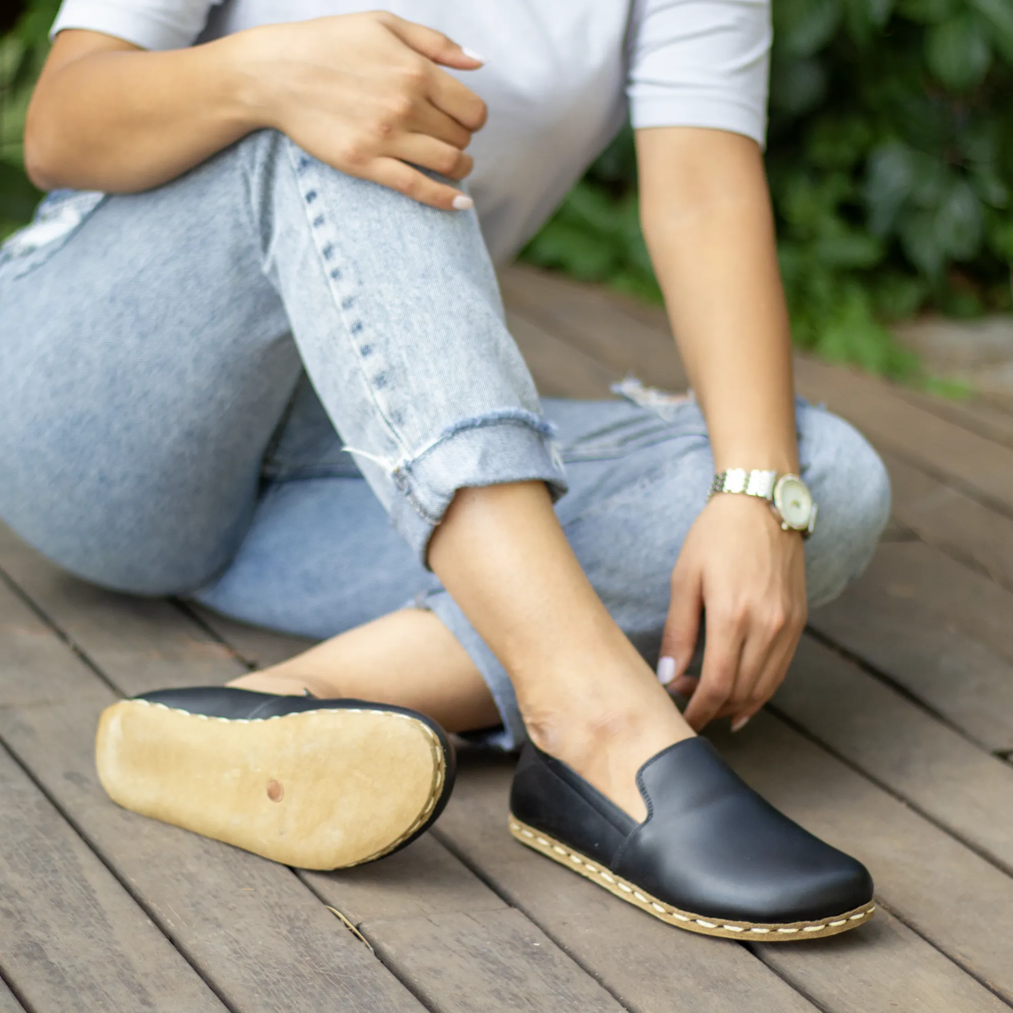 Handmade Leather Barefoot Shoes for Women - Black