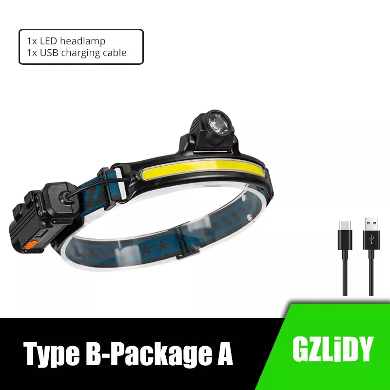 IR Sensor LED Headlamp Powerful XPG COB Headlight 2000mAh 18650 USB Head Lamp Portable Floodlight Flashlight Waterproof Lantern