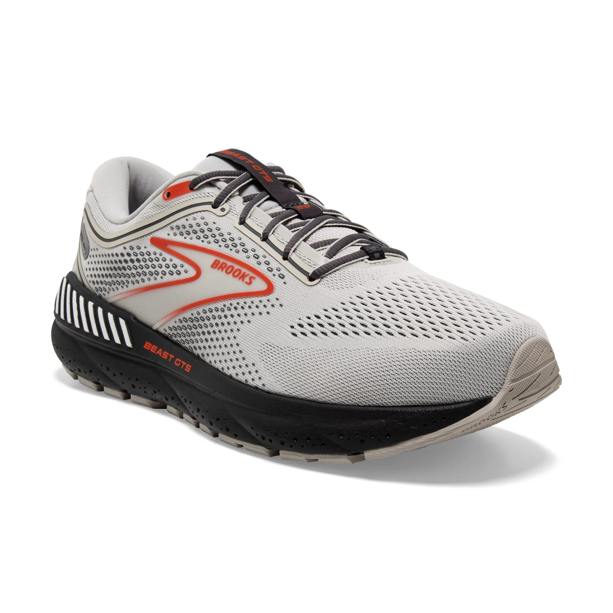 Men's Brooks Beast GTS 23 Running Shoe in Grey/Scarlet/Ebony