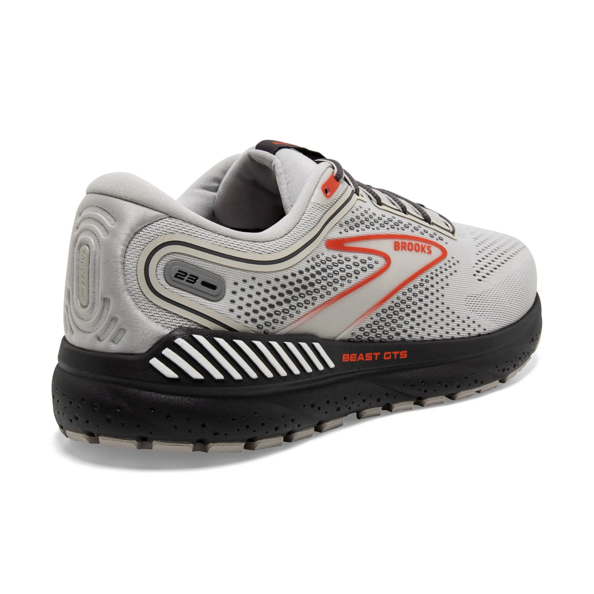 Men's Brooks Beast GTS 23 Running Shoe in Grey/Scarlet/Ebony