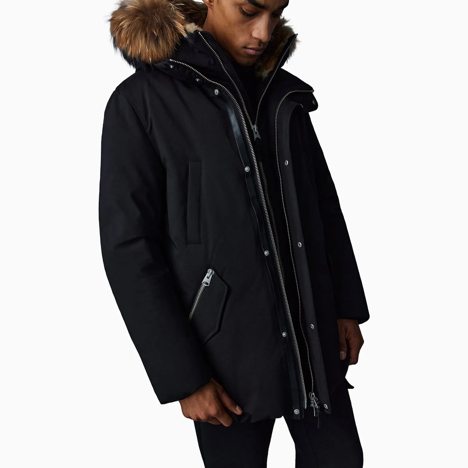 Men's EDWARD 2-in-1 down parka with hooded bib and natural fur Jacket