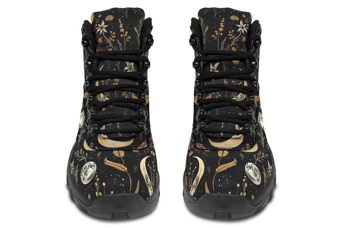 Moonlit Botanica Outdoor Boots - Water Resistant Vegan Leather Trekking Shoes with Durable Soles