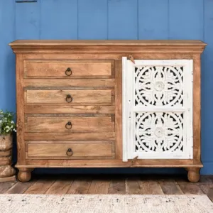 Natural With White Door Solid Wood Chest Of Drawer