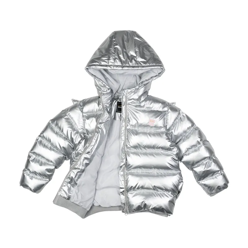 Rock Your Kid Silver Metallic Fairy Wings Hooded Padded Jacket With Lining