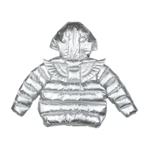 Rock Your Kid Silver Metallic Fairy Wings Hooded Padded Jacket With Lining