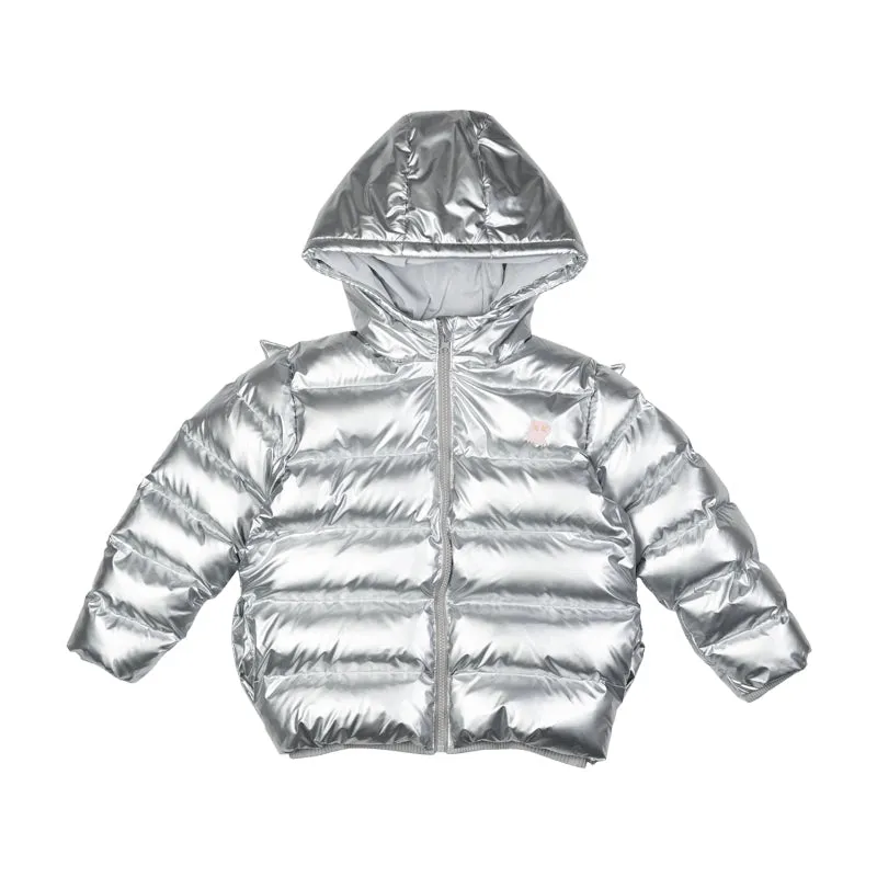 Rock Your Kid Silver Metallic Fairy Wings Hooded Padded Jacket With Lining