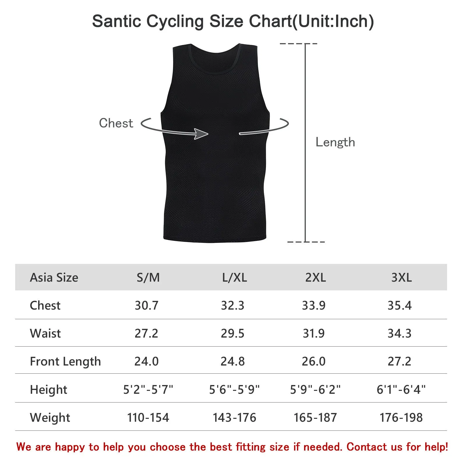 Santic Srui Men Cycling Vest Sleeveless Bike Base Layer Black