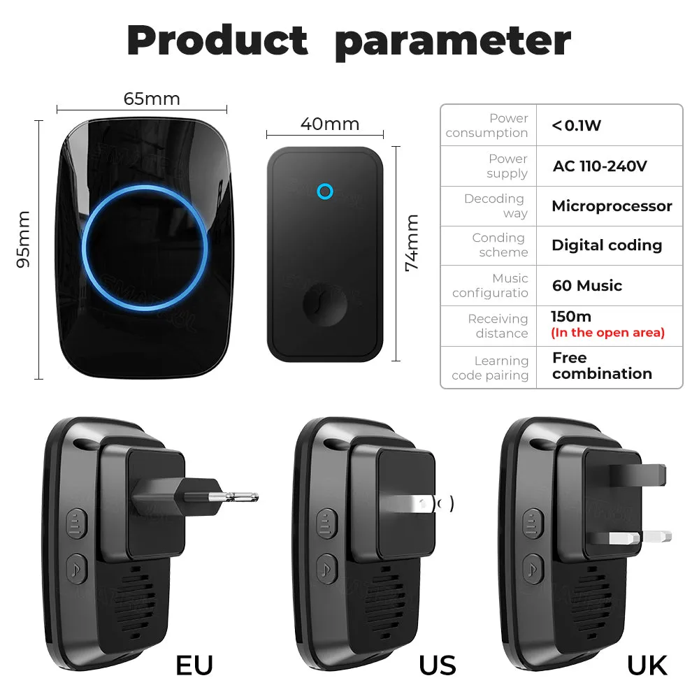 SMATRUL Self-Powered Wireless Doorbell, 1 transmitter   1 receiver