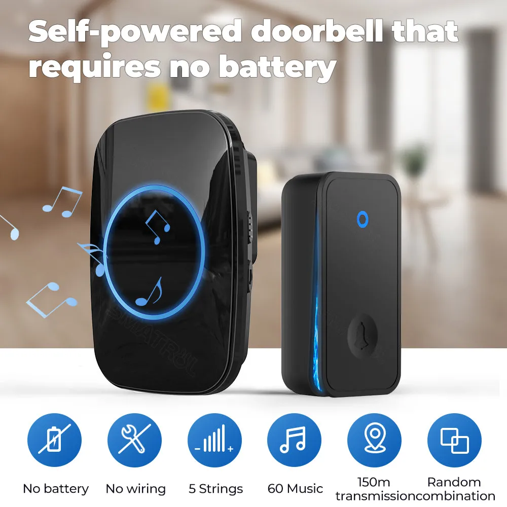 SMATRUL Self-Powered Wireless Doorbell, 1 transmitter   1 receiver