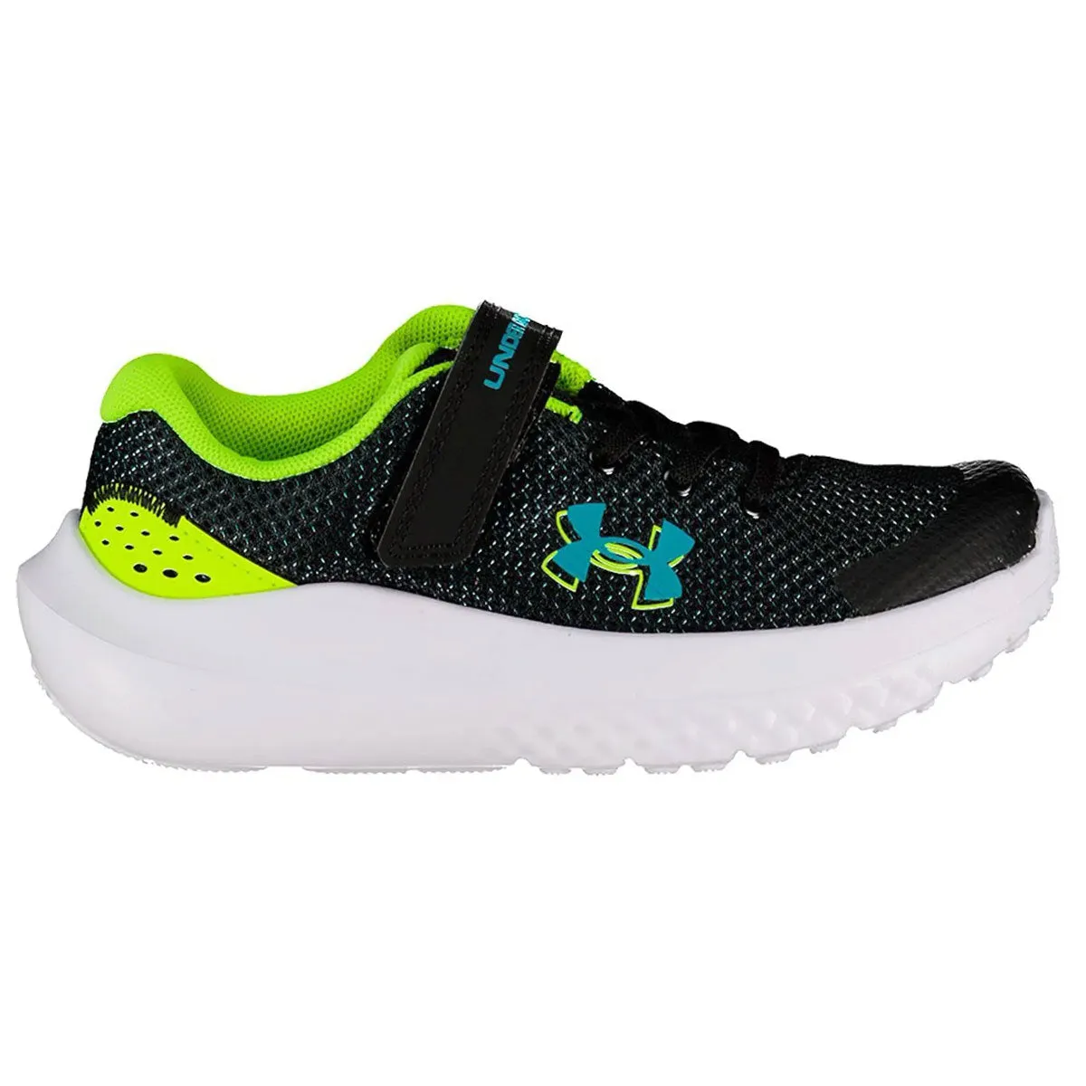 Under Armour BPS Surge 4 AC Running Shoes - Boys - Black/High Vis Yellow/Circuit Teal