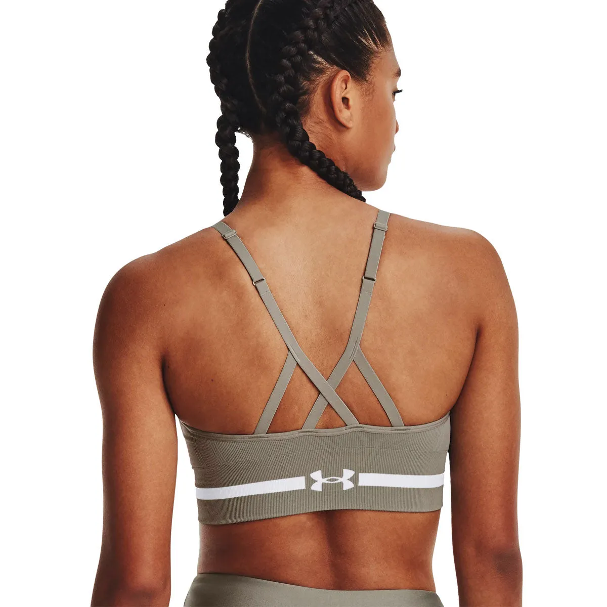 Under Armour Seamless Low Long Sports Bra - Womens - Grove Green/White