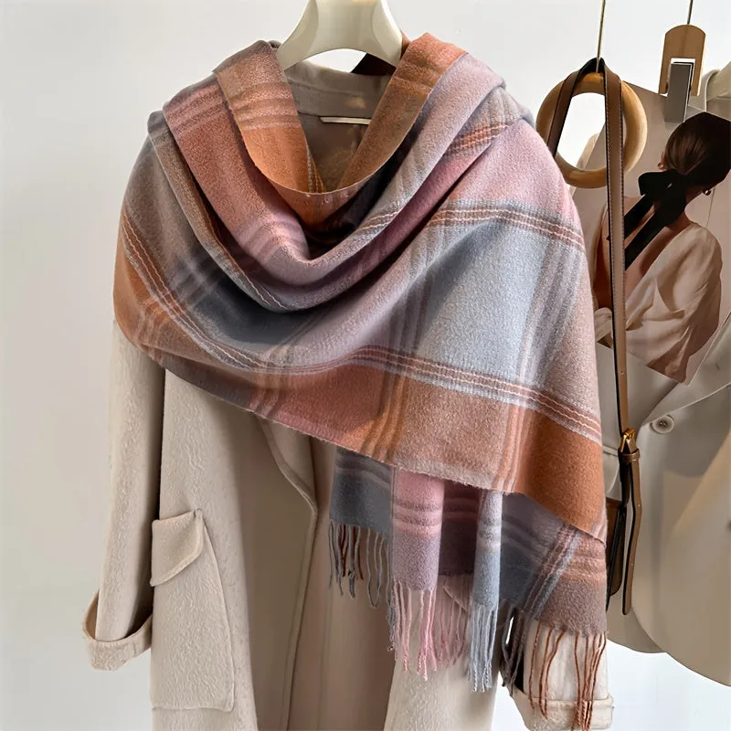 Unisex Warm Plaid Scarf – Yarn-Dyed, Windproof, and Cozy Imitation Cashmere Shawl for Autumn and Winter Elegance