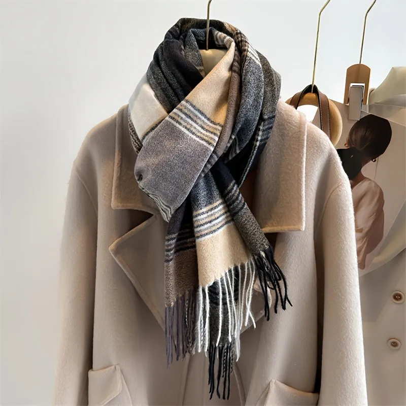 Unisex Warm Plaid Scarf – Yarn-Dyed, Windproof, and Cozy Imitation Cashmere Shawl for Autumn and Winter Elegance