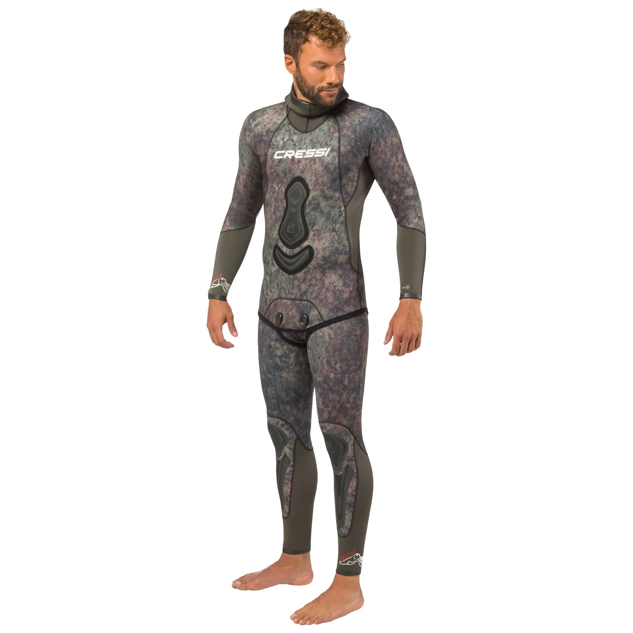 Used Cressi 7mm Mens Seppia 2-piece Freediving Wetsuit - Camo Grey - 2XLarge/6