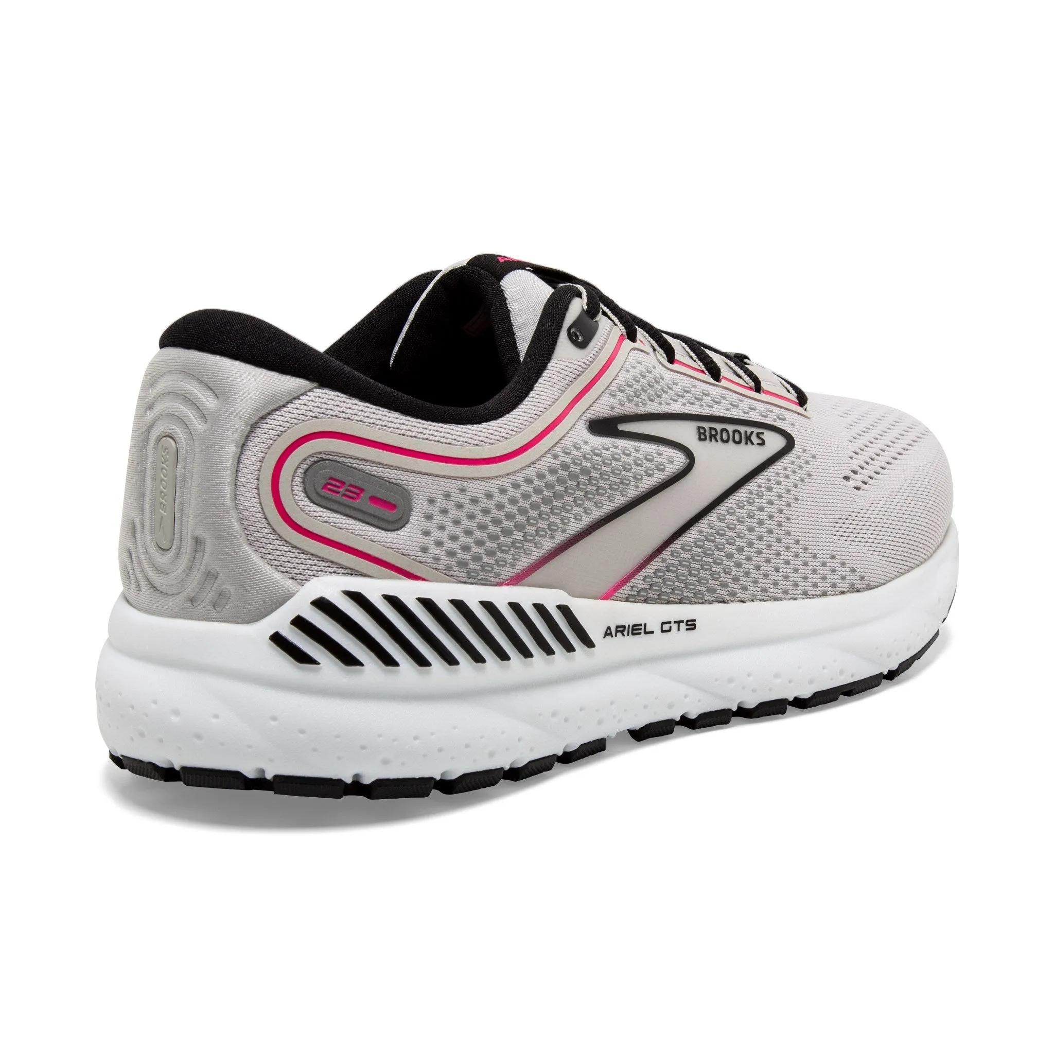 Women's Brooks Ariel GTS 23 Running Shoe in Grey/Black/Pink