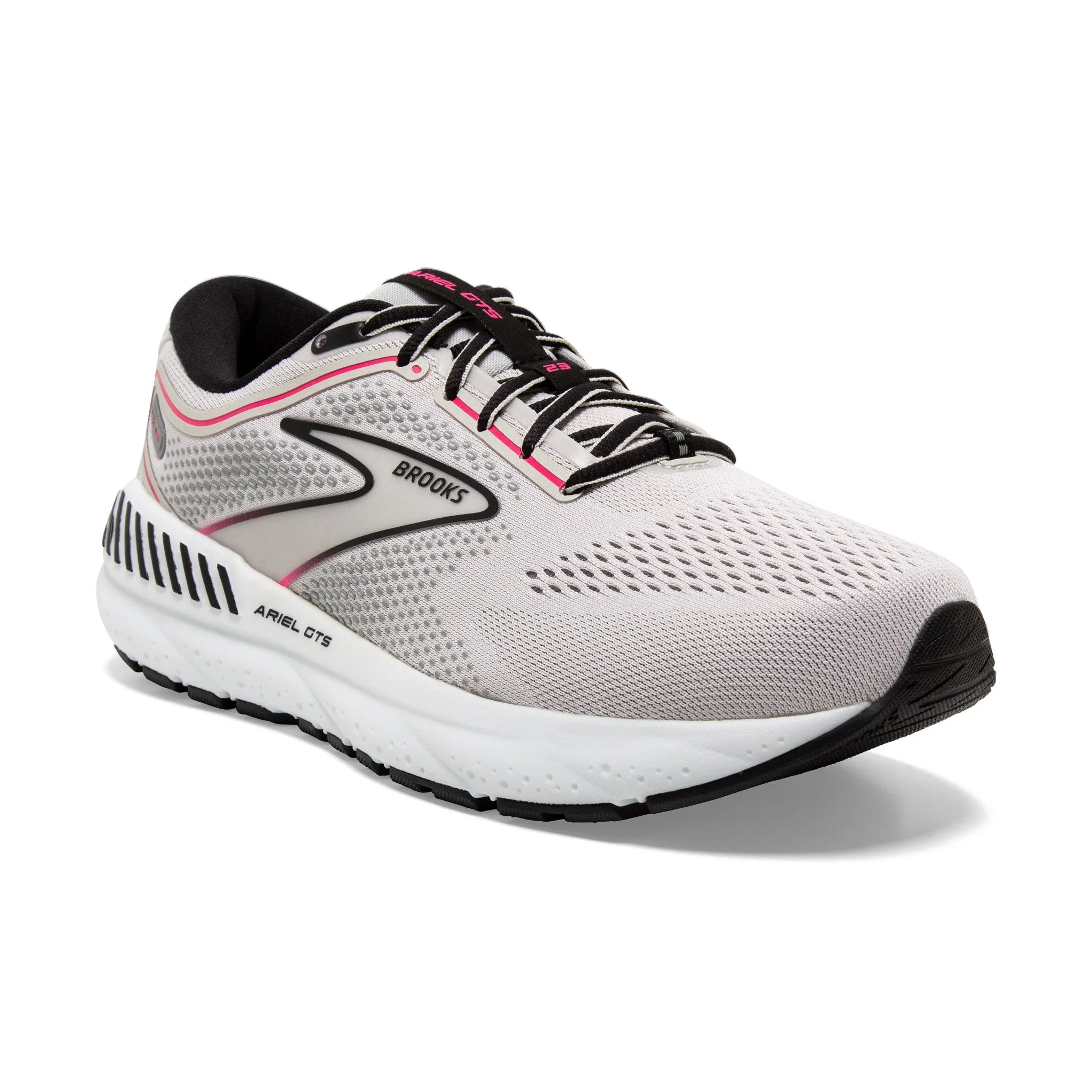 Women's Brooks Ariel GTS 23 Running Shoe in Grey/Black/Pink